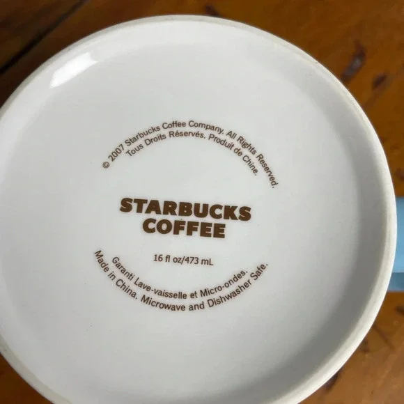 Starbucks‎ Coffee Mug 16 oz. White Blue Coffee Culture Theme Script Latte - Picture 7 of 10